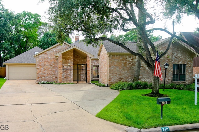 918 Longview Dr, Sugar Land, TX 77478 - view of front facade with concrete driveway, a chimney, and brick siding
