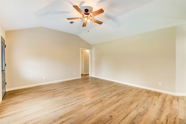 2525 29th Ave N, Texas City, TX 77590 - empty room featuring ceiling fan, light wood-type flooring, lofted ceiling, and baseboards
