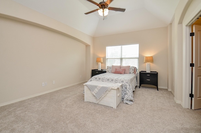 4511 Wickby St, Fulshear, TX 77441 - bedroom featuring light colored carpet, vaulted ceiling, and ceiling fan