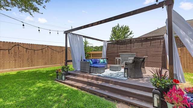 4511 Wickby St, Fulshear, TX 77441 - wooden deck featuring an outdoor hangout area and a fenced backyard