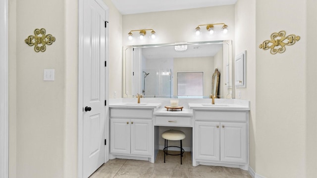 4511 Wickby St, Fulshear, TX 77441 - bathroom featuring double vanity, a shower, and tile patterned flooring