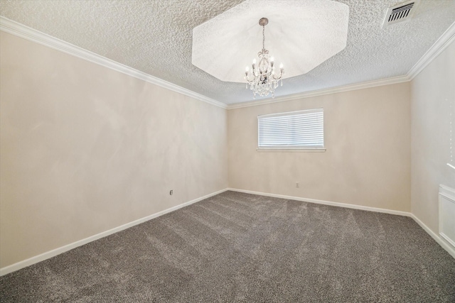 5718 Glenmere Ln, Spring, TX 77379 - carpeted empty room with a chandelier, a textured ceiling, and crown molding