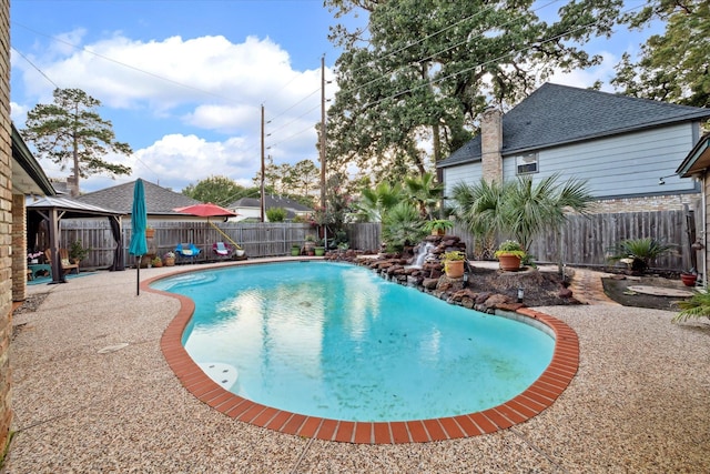 5718 Glenmere Ln, Spring, TX 77379 - view of pool with a fenced backyard, a gazebo, and a patio area