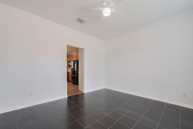 5722 Henniker Dr, Houston, TX 77041 - spare room with ornamental molding, ceiling fan, baseboards, and dark tile patterned flooring