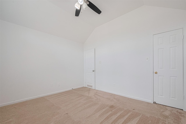 5722 Henniker Dr, Houston, TX 77041 - empty room with vaulted ceiling, a ceiling fan, light colored carpet, and baseboards