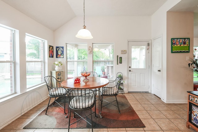 2 Camborn Pl, The Woodlands, TX 77384 - dining room with plenty of natural light, light tile patterned floors, and lofted ceiling