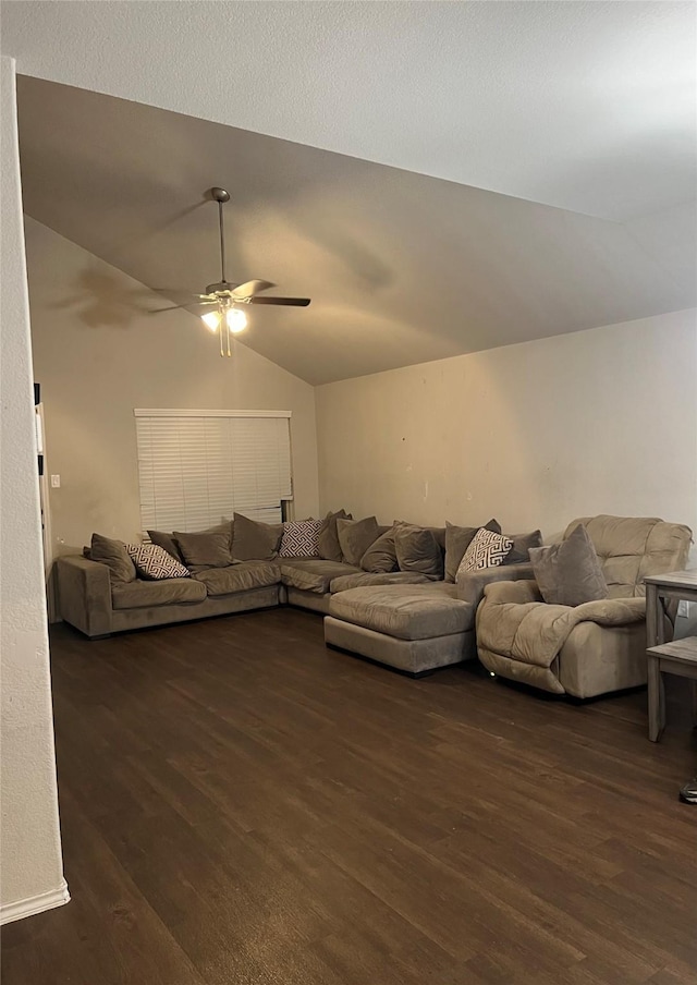 15466 Sicomoro Viejo St, Channelview, TX 77530 - living room with vaulted ceiling, wood finished floors, and a ceiling fan
