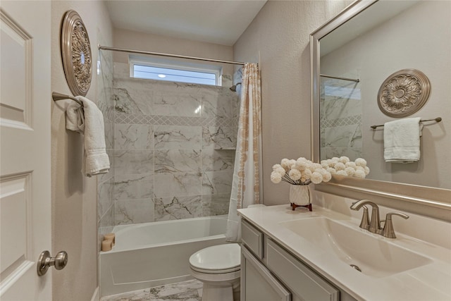 127 Kingsley Grove St, Montgomery, TX 77316 - full bathroom featuring marble look tile flooring, vanity, shower / bath combo with shower curtain, toilet, and a textured wall