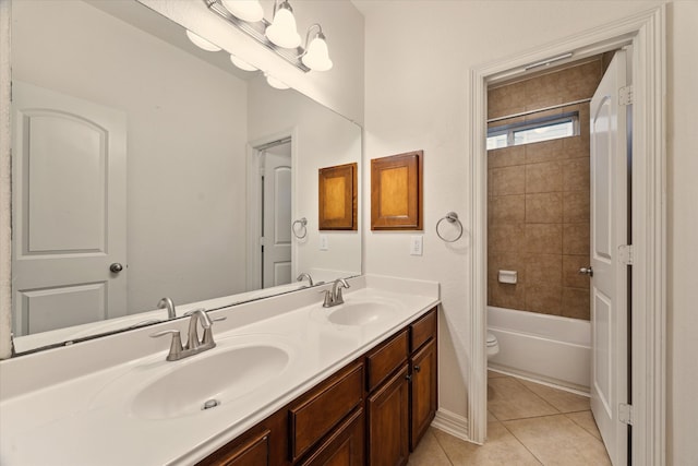 28314 Shining Creek Ln, Spring, TX 77386 - full bathroom featuring double vanity, toilet, tile patterned flooring, and  shower combination