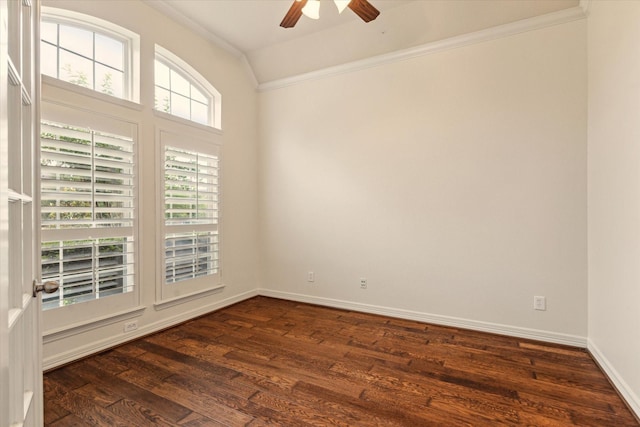 28314 Shining Creek Ln, Spring, TX 77386 - unfurnished room with crown molding, ceiling fan, dark wood-style floors, and baseboards