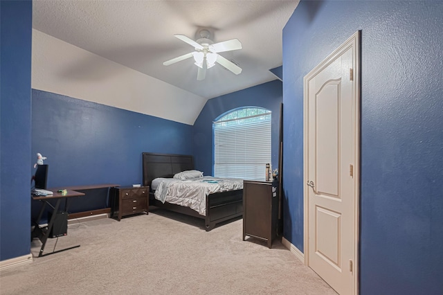 7207 Alder Springs Ct, Katy, TX 77494 - bedroom featuring carpet floors, a ceiling fan, baseboards, vaulted ceiling, and a desk