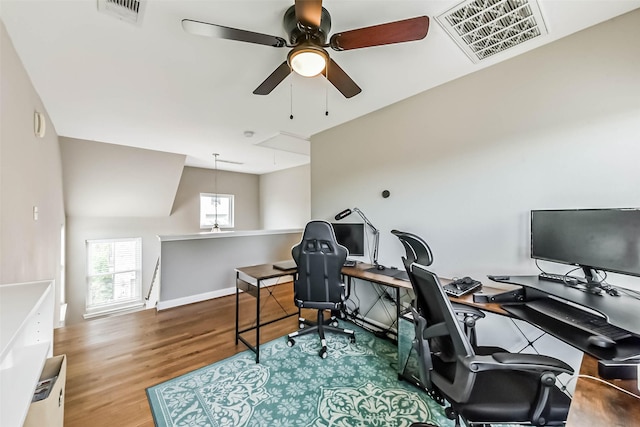 1513 Nagle St, Houston, TX 77003 - office space with a ceiling fan, attic access, and wood finished floors