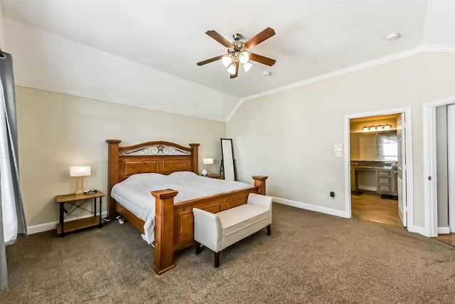 1513 Nagle St, Houston, TX 77003 - bedroom with crown molding, lofted ceiling, carpet floors, and a ceiling fan