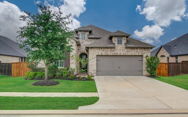 7118 Pondhawk Dr, Katy, TX 77493 - french country home with concrete driveway, brick siding, an attached garage, and roof with shingles