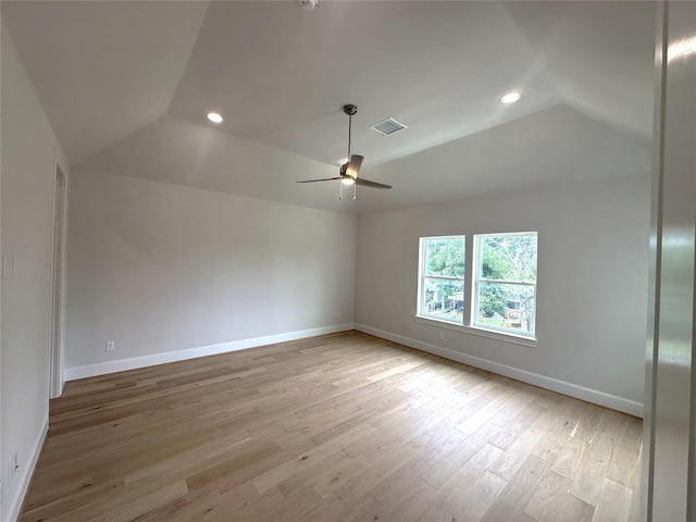 2620 Lake Kolbe Ln, Houston, TX 77080 - spare room with lofted ceiling, baseboards, wood finished floors, a ceiling fan, and recessed lighting