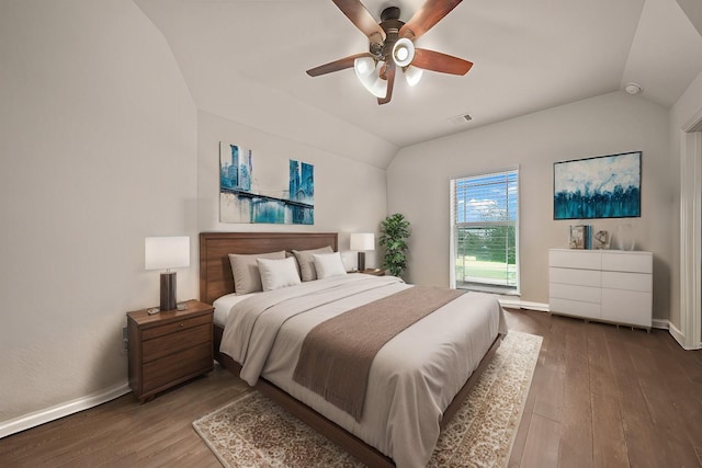 1111 White Winter Ct, Richmond, TX 77406 - bedroom with lofted ceiling, wood finished floors, baseboards, and a ceiling fan