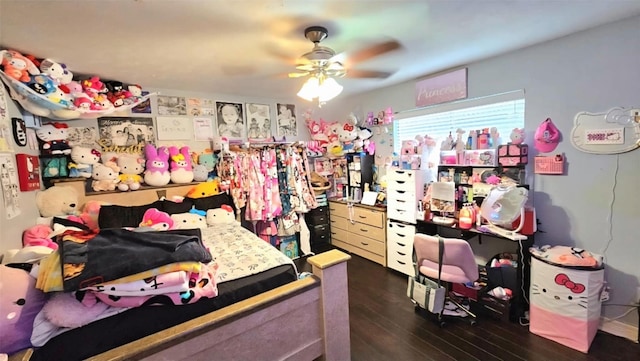 18042 Noble Forest Dr, Humble, TX 77346 - bedroom featuring dark wood-style flooring and a ceiling fan