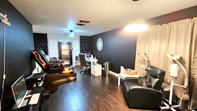 18042 Noble Forest Dr, Humble, TX 77346 - sitting room with wood finished floors, a desk, and ceiling fan