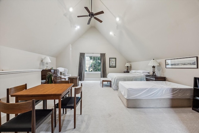 5418 Braeburn Dr, Bellaire, TX 77401 - bedroom with carpet floors, vaulted ceiling, ceiling fan, and recessed lighting