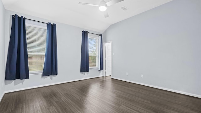 18010 Wagstaff Way, Richmond, TX 77407 - spare room with ceiling fan, dark wood-style flooring, lofted ceiling, and baseboards