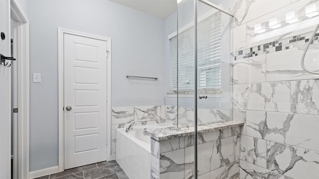 18010 Wagstaff Way, Richmond, TX 77407 - bathroom featuring a garden tub and a shower stall