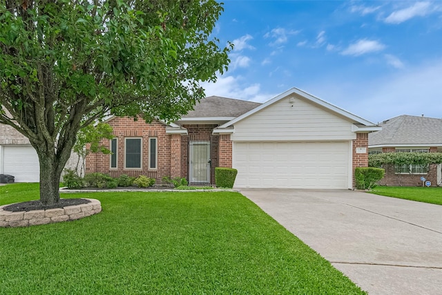 2631 Tinas Terrace Dr, Houston, TX 77038 - ranch-style home featuring a garage, brick siding, concrete driveway, and a front yard