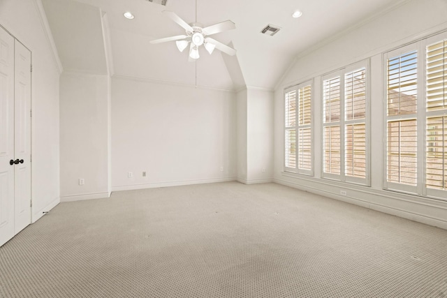9269 Buffalo Speedway, Houston, TX 77025 - spare room featuring carpet floors, a ceiling fan, vaulted ceiling, recessed lighting, and baseboards