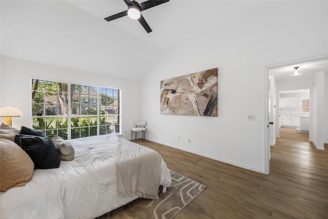 10310 Minturn Ln, Houston, TX 77064 - bedroom with vaulted ceiling, wood finished floors, ceiling fan, and baseboards