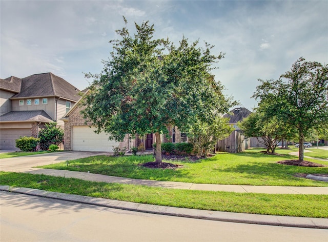 9110 Darby Park Ln, Richmond, TX 77407 - view of property hidden behind natural elements with driveway, brick siding, and an attached garage