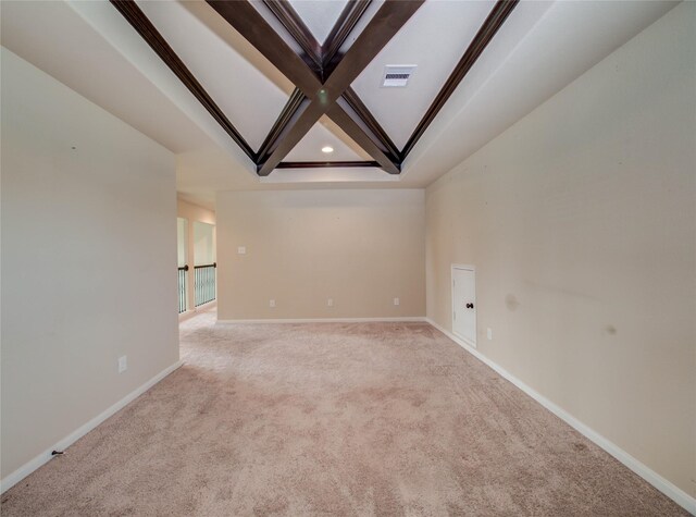 9110 Darby Park Ln, Richmond, TX 77407 - empty room featuring carpet floors, beamed ceiling, and recessed lighting
