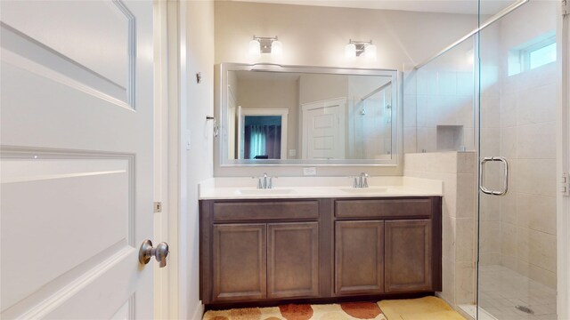 18622 Courteous Way, Cypress, TX 77433 - bathroom with a stall shower and double vanity
