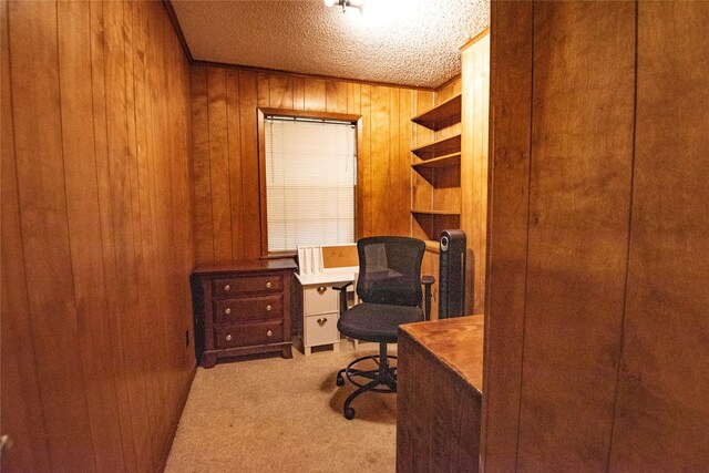 5150 Sandy Creek Ln, Brenham, TX 77833 - home office featuring wooden walls, carpet floors, and a textured ceiling