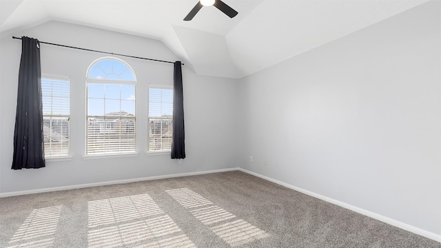 10811 Waterfern Ct, Houston, TX 77064 - unfurnished room featuring a ceiling fan, carpet, lofted ceiling, and baseboards