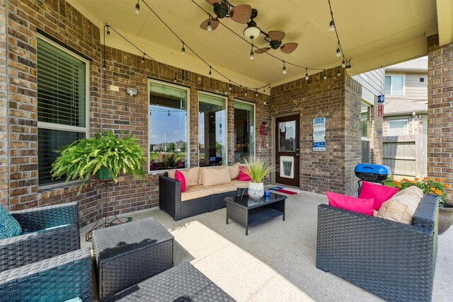 3651 Lake Bend Shore Dr, Spring, TX 77386 - view of patio featuring an outdoor living space and ceiling fan