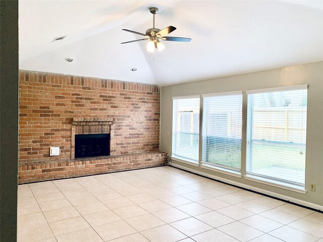 223 Kings Way, Stafford, TX 77477 - unfurnished living room with ceiling fan, lofted ceiling, a fireplace, and a baseboard heating unit