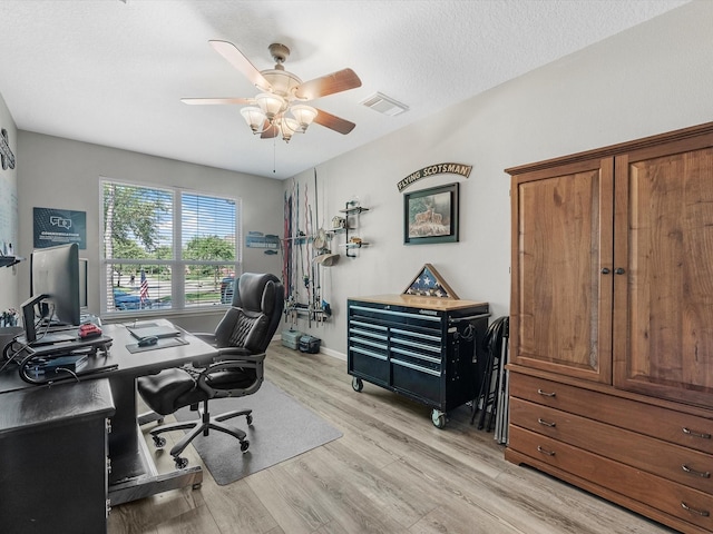19122 High Canyon Ln, Tomball, TX 77377 - office area with light wood finished floors, ceiling fan, and baseboards