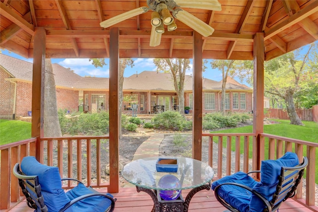 13502 Winter Creek Ct, Houston, TX 77077 - wooden terrace with ceiling fan