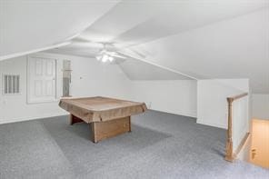 13502 Winter Creek Ct, Houston, TX 77077 - game room featuring vaulted ceiling, ceiling fan, and billiards table