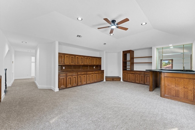 5507 Council Grove Ln, Houston, TX 77088 - unfurnished living room with recessed lighting, light colored carpet, ceiling fan, and baseboards
