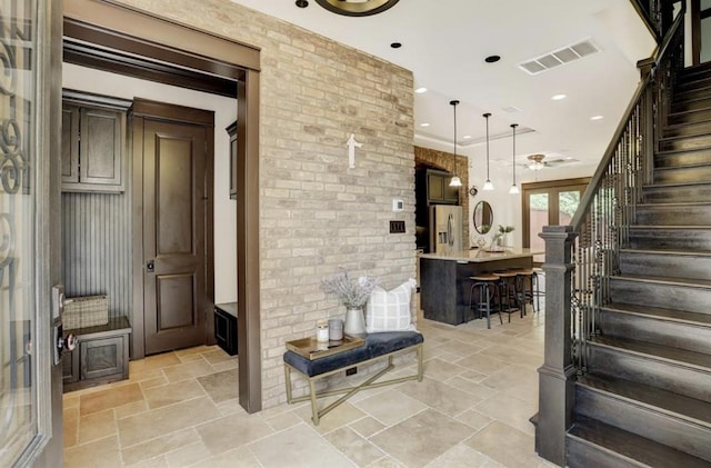 406 Fenn St Unit B, Houston, TX 77018 - staircase featuring stone tile floors and recessed lighting