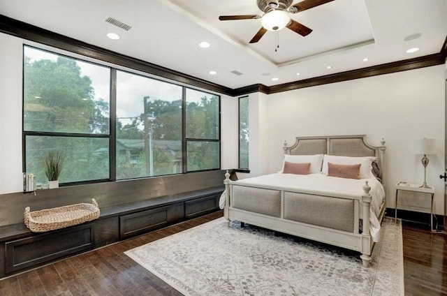 406 Fenn St Unit B, Houston, TX 77018 - bedroom featuring ornamental molding, dark wood finished floors, and a raised ceiling