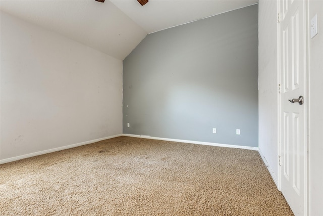 2803 Youpon Glen Way, Fresno, TX 77545 - spare room featuring carpet flooring, ceiling fan, lofted ceiling, and baseboards