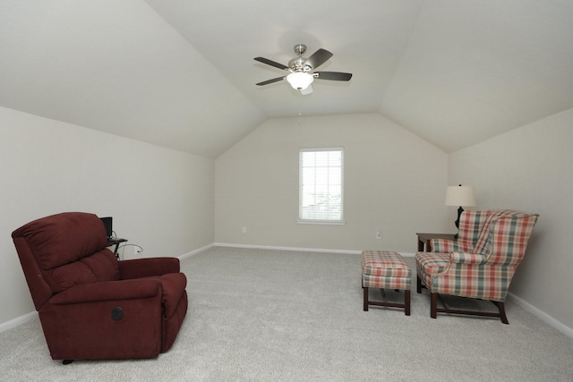 24710 Royal Pike Dr, Katy, TX 77493 - sitting room featuring carpet floors, vaulted ceiling, baseboards, and ceiling fan
