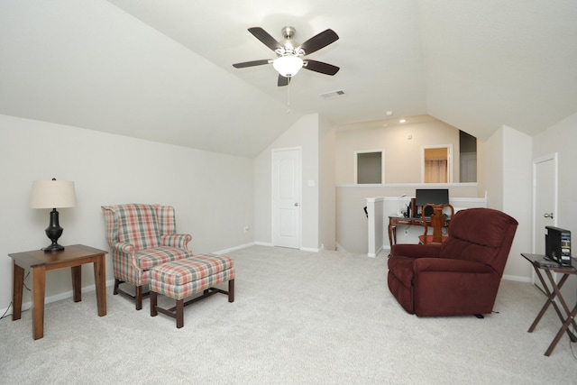 24710 Royal Pike Dr, Katy, TX 77493 - sitting room with vaulted ceiling, carpet floors, ceiling fan, and baseboards