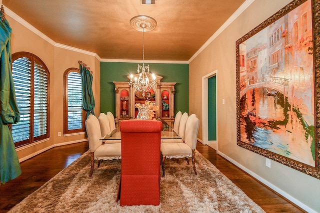 902 Delford Way, Sugar Land, TX 77479 - dining space with a chandelier, wood finished floors, ornamental molding, and baseboards