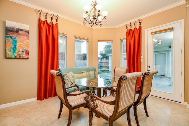902 Delford Way, Sugar Land, TX 77479 - dining area with a chandelier, light tile patterned flooring, ornamental molding, and baseboards