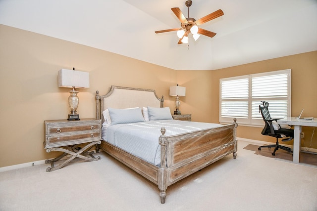 902 Delford Way, Sugar Land, TX 77479 - bedroom with carpet, baseboards, a desk, lofted ceiling, and a ceiling fan