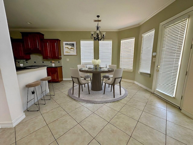 3003 Mystic Frst, Missouri City, TX 77459 - dining room with ornamental molding, light tile patterned flooring, a chandelier, and healthy amount of natural light