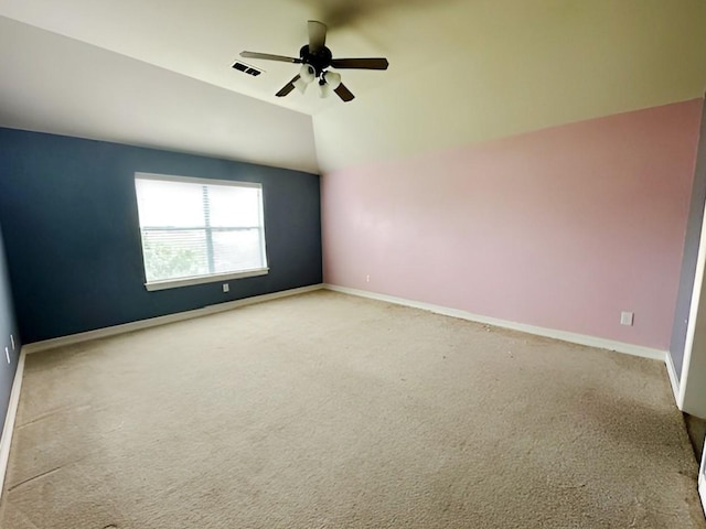 3003 Mystic Frst, Missouri City, TX 77459 - empty room with ceiling fan, carpet floors, lofted ceiling, and baseboards