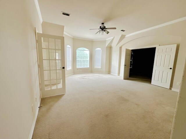 3003 Mystic Frst, Missouri City, TX 77459 - carpeted spare room with ornamental molding, ceiling fan, and baseboards